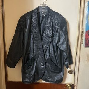 Vintage Global Identity G-III Embossed Leather Jacket, Womens S Black